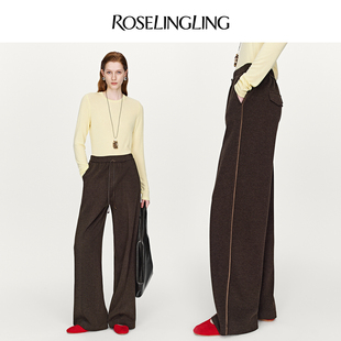 ROSELINGLING满足冬日三醋酸垂顺有型混纺橡筋腰阔腿直筒裤 休闲裤