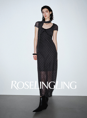 ROSELINGLING经典复古波点连衣裙 夏季收腰显瘦度假短袖/吊带长裙