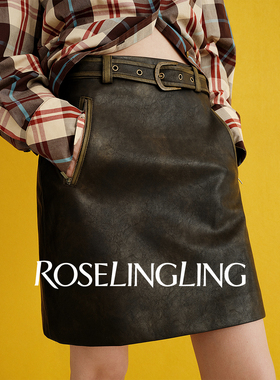 ROSELINGLING质感旧化VTG魅力甄选仿PU皮复古手工擦色MIU系PU皮裙