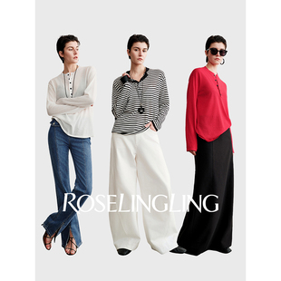 套装 ROSELINGLING自由着装 空气裤 空气V领T 春夏长绒棉空气亨利T