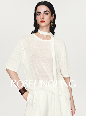ROSELINGLING自在夏日 高支天然亚麻面料休闲时髦宽松圆领T恤上衣