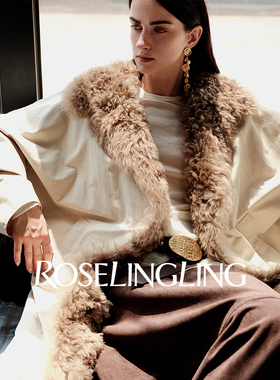 【明星同款】ROSELINGLING羊毛皮草拼接羽绒服冬长款鹅绒羽绒外套