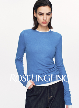 ROSELINGLING【糯TT】祼感柔软莱赛尔天丝长袖T恤 薄款圆领针织衫