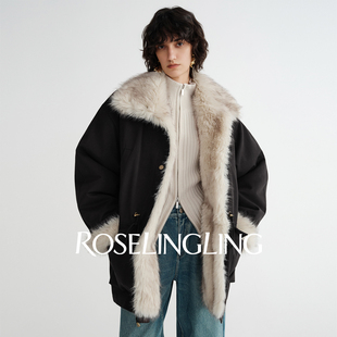 ROSELINGLING仿狐狸毛料巴恩风双面穿毛领派克服外套 现货速发