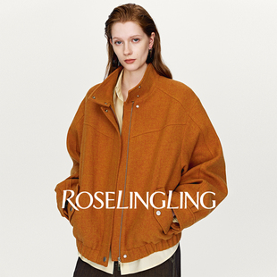ROSELINGLING复古主义 通勤夹克外套 NEW亮眼橙黄色羊毛昵子截短式