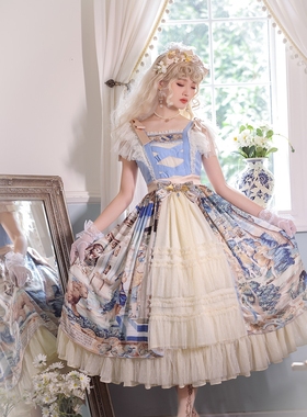 现balladeer玛利亚油画飞袖优雅cla系开襟长款lolita正腰JSK