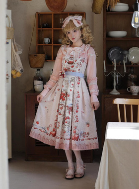 11.18balladeer草莓庄园粉色简约型JSK显瘦正腰长款工字褶lolita