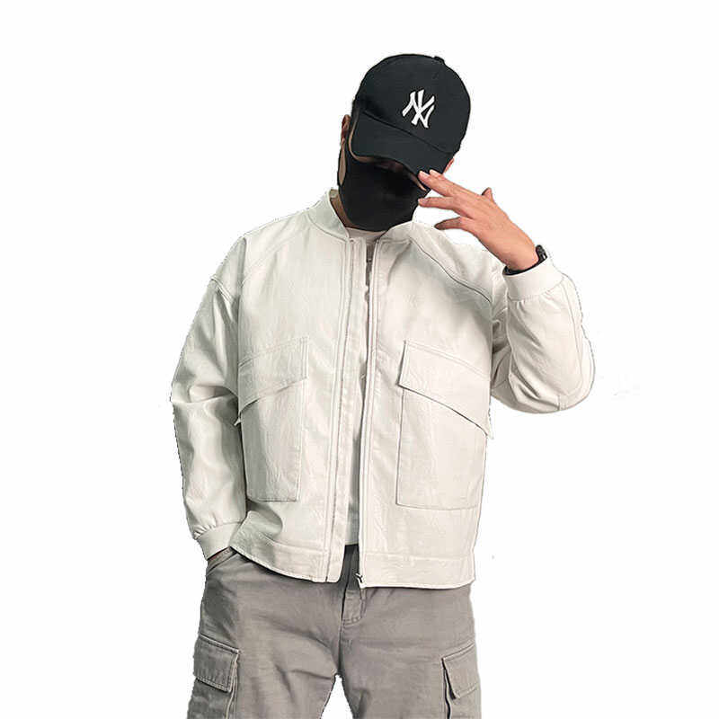 28342-P185复古pu皮衣外套男潮牌高街宽松一套搭配机车服夹克套装,男装夹克,星座1305