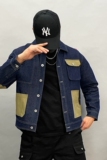 28058-P165新款男装潮流拼色夹克男士工装牛仔衣时尚大码宽松外套，男装工装外套，星座1305