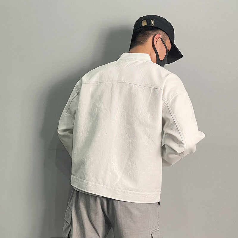 28342-P185复古pu皮衣外套男潮牌高街宽松一套搭配机车服夹克套装,男装夹克,星座1305