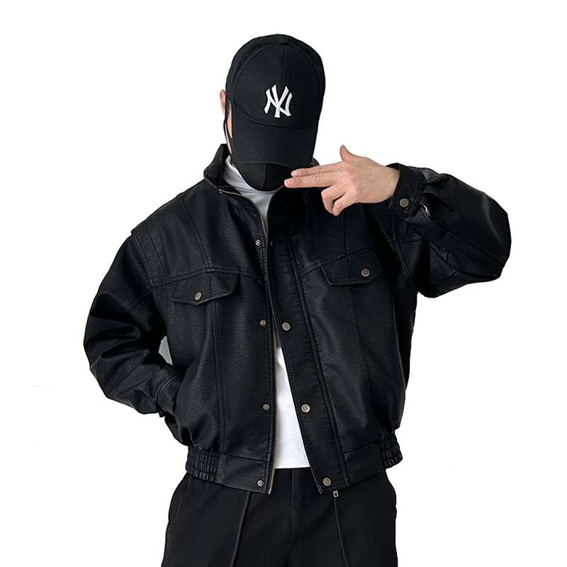 C05-p215原创新款日系港风立领男皮衣宽松大码加绒夹克机车服精品，男装夹克，星座1305