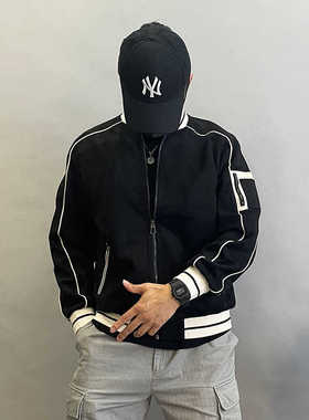 28057-P165男士休闲夹克春秋季薄款宽松立领高级感棒球服外套男