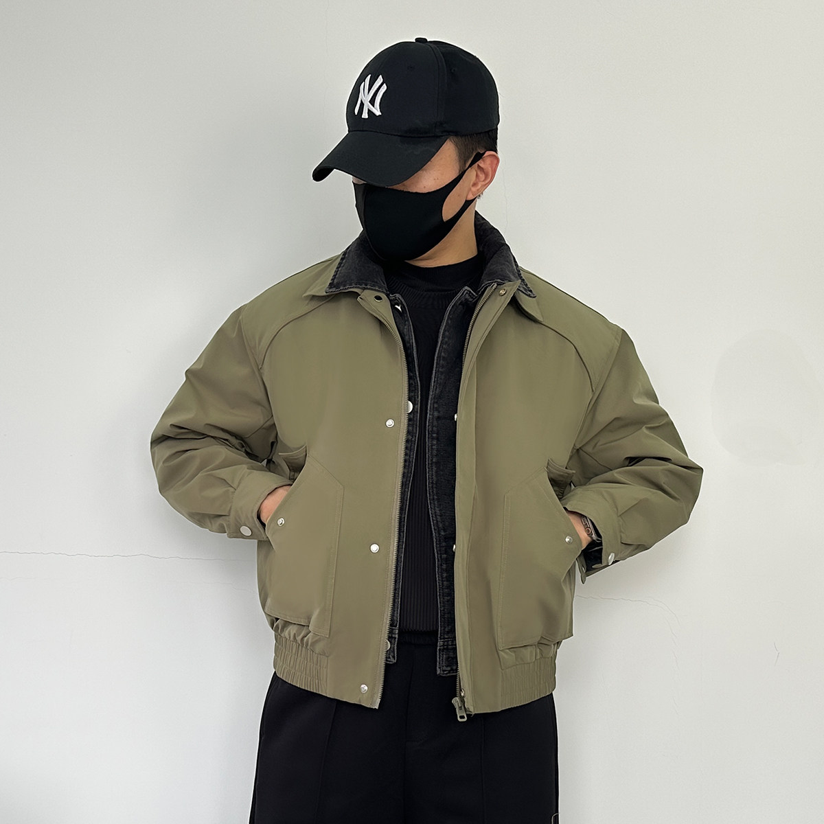 8509-P135新款翻领棉衣男宽松假两件加绒短款大码夹克纯色外套,男装夹克,星座1305