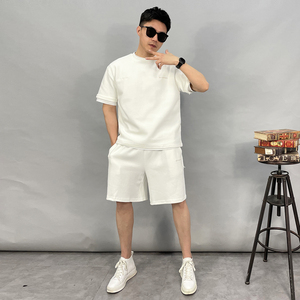 21013-p115夏精品新款宽松休闲纯色情侣短袖T恤短裤高品质套装图片