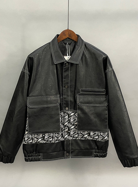28155p195控245新款男原创日系工装美式宽松皮衣夹克韩版机车外套