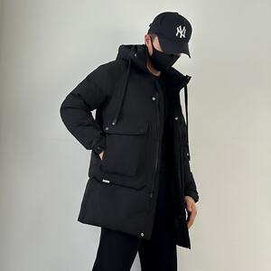 813-P220新款中长款羽绒服男士宽松大码工装加绒加厚保暖夹克图片