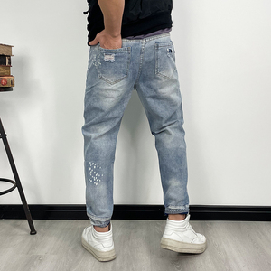 305P58原创潮男破洞牛仔裤男新款宽松哈伦裤薄款九分乞丐裤XZ1305图片