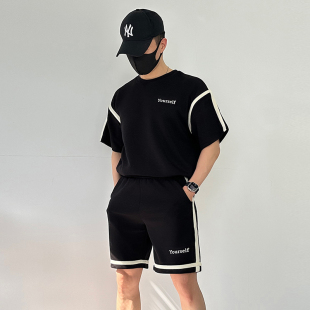 D777-2P80夏季新款运动套装男宽松短袖T恤潮休闲短裤两件套ZX1305