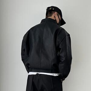 C05-新款日系美式立领男皮衣加绒加厚宽松大码夹克机车服XZ1305图片