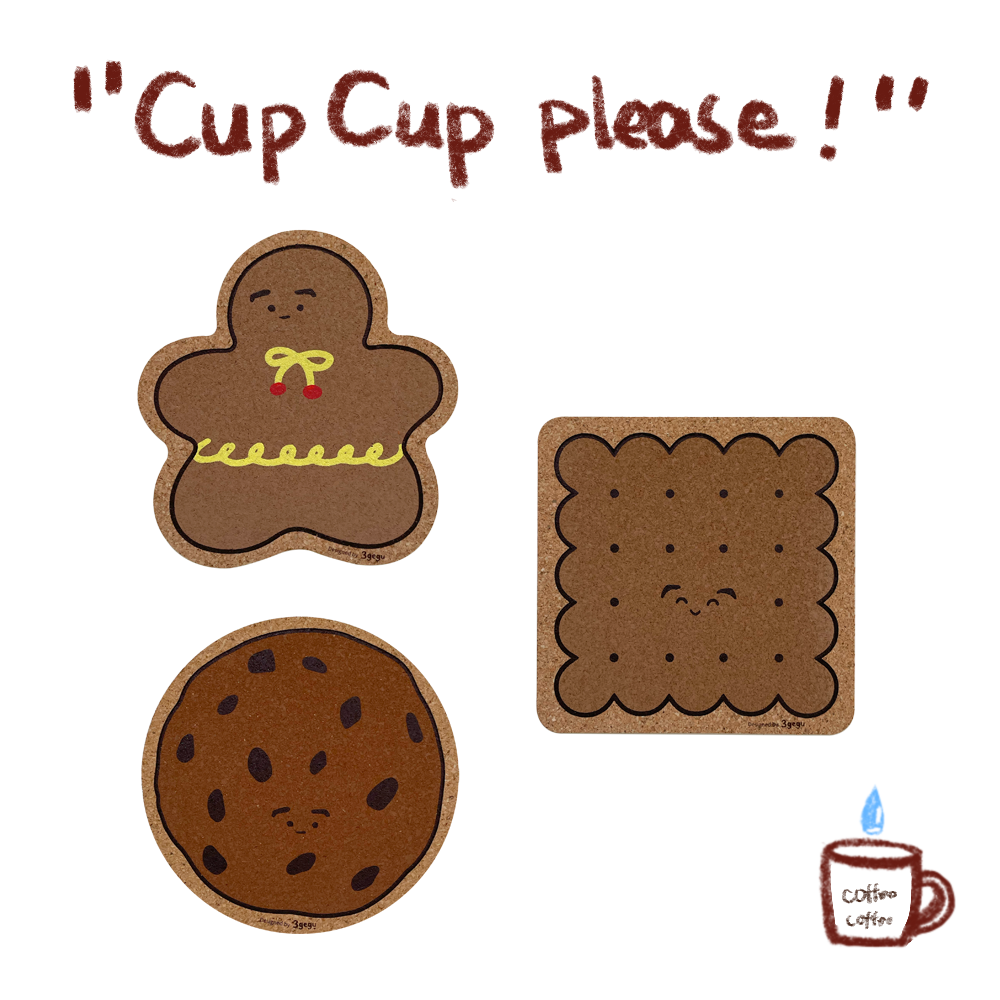 3gegu 饼干家族软木杯垫 原创设计可爱杯垫 防滑杯垫 隔热垫 静音