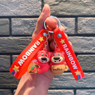 卡通创意小号草莓熊钥匙扣精致硅胶公仔可爱挂件情侣包挂饰礼物
