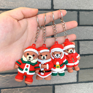可爱圣诞节小熊钥匙扣圣诞帽公仔挂件汽车包包挂饰小礼品钥匙链