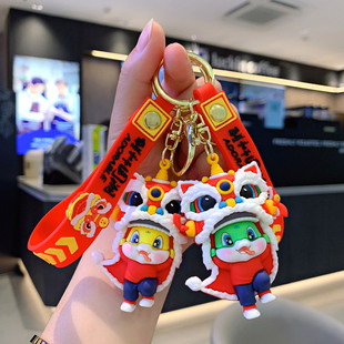 2025蛇年钥匙扣醒狮头新年挂件生肖蛇钥匙链国潮蛇年大吉新年礼物