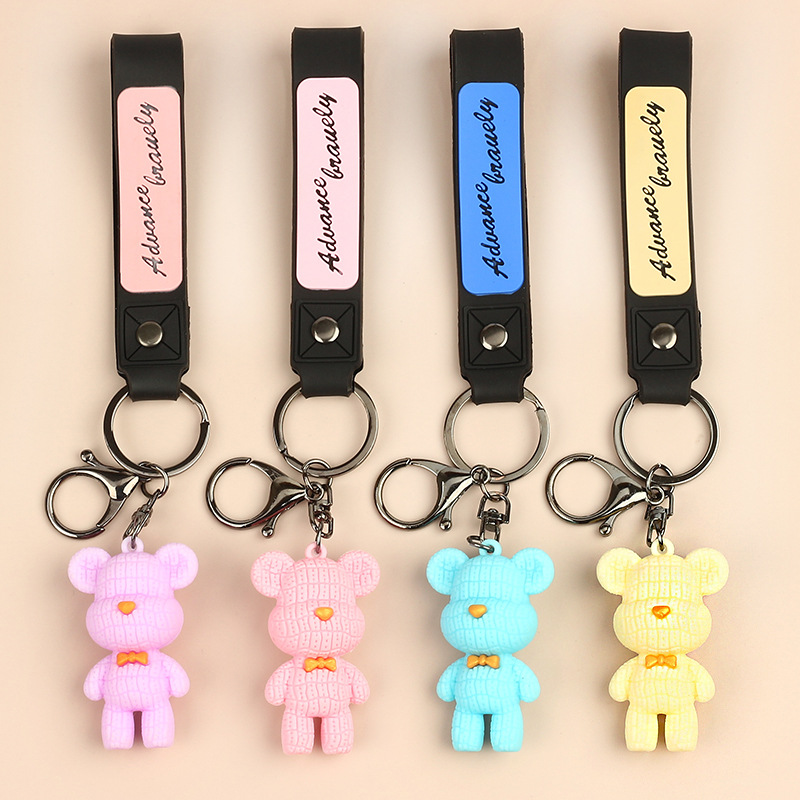 跨境情侣小熊包包挂件礼品赠送pvc软胶卡通公仔小号毛线熊钥匙扣