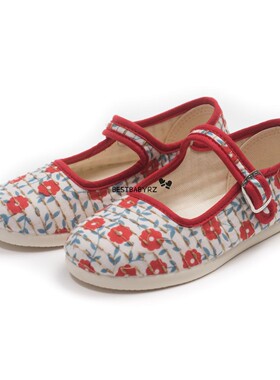 正品现货BBRZ法国进口BONTON女童女宝宝优雅法式花朵帆布粘扣单