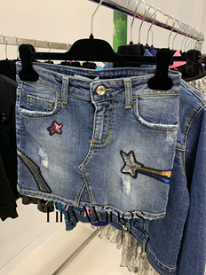 正品现货 意大利MSGM Kids童装 女童精致时尚串珠超A牛仔半裙