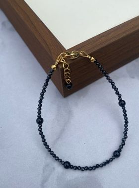 黑色手链2mm锆石手串极细精致配饰黑曜石亮小众轻奢钛钢原创2025