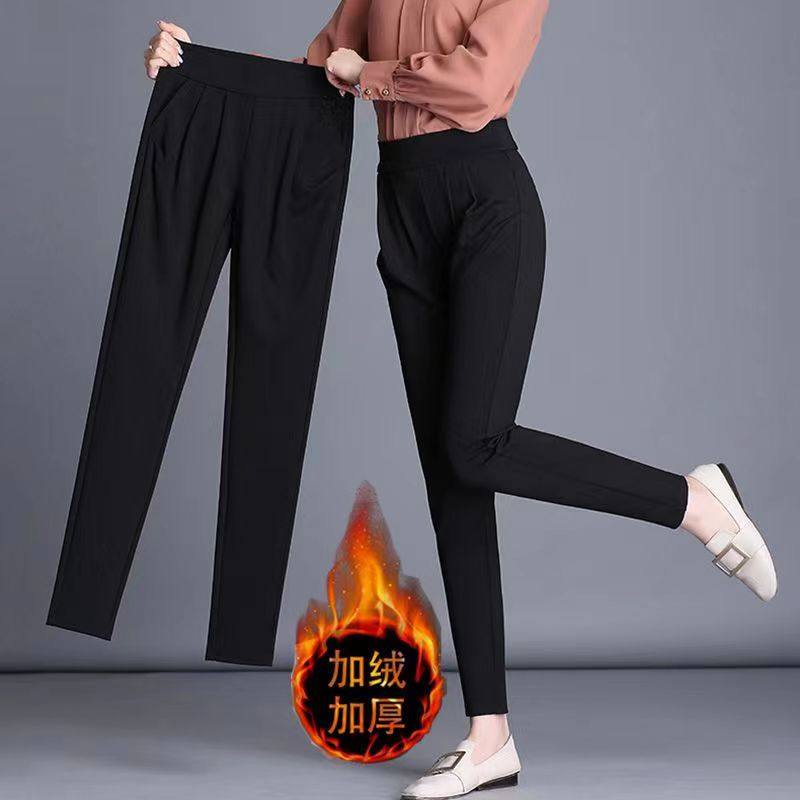 加绒哈伦裤女大码老爹裤韩版高腰弹力小脚裤萝卜裤子奶奶裤长裤女