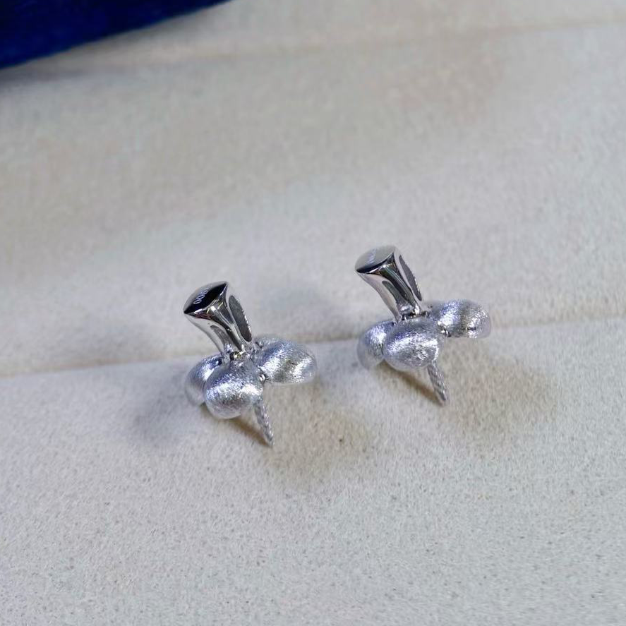 铂金PT900拉丝光板10-11mm海水珍珠吊坠配件柿柿如意裸珠帽托空托