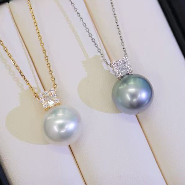 18k金锆石10-13mm海水珍珠吊坠配件拼接方形方糖款珍珠吊坠配件