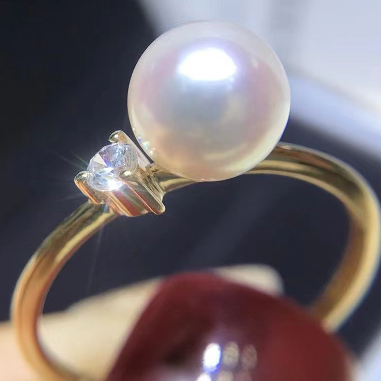 G18K金色锆石简单款珍珠裸珠戒托