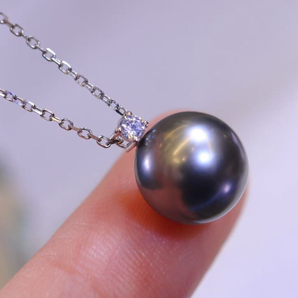 铂金PT900锆石7-11mm海水珍珠吊坠配件经典王妃款圆形裸珠diy空托