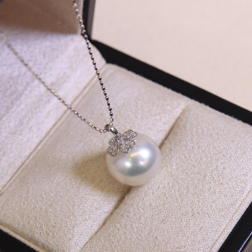 PT900铂金DIY天然珍珠吊坠配件空托四叶草小花设计锆石镶嵌小清新