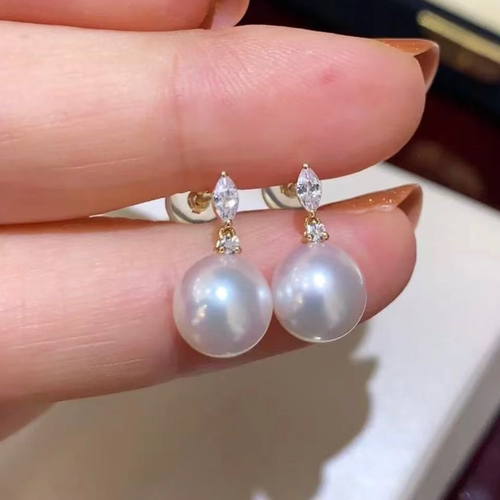 18k金锆石8-12mm海水珍珠耳钉配件经典马眼设计时尚耳环diy空托