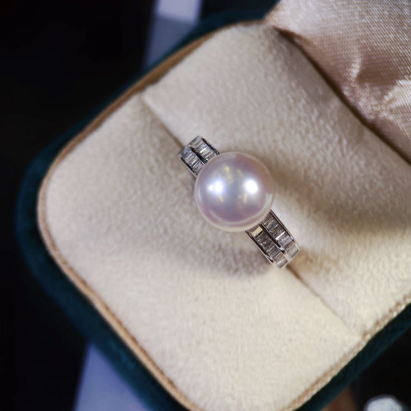 18K金10-11mm天然海水珍珠DIY戒指配件空托钻石镶嵌简约中性百搭