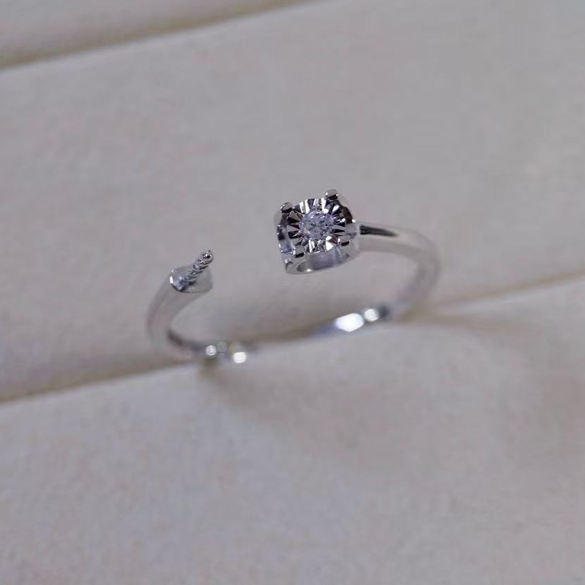 铂金PT900钻石7-10mm淡水珍珠戒指配件边圈车花工艺裸珠开口戒托