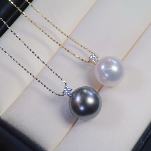 18k金莫桑石10-11mm天然珍珠吊坠配件背扣式王妃款裸珠底托空托