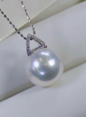 铂金PT900锆石9-13mm天然海水珍珠吊坠配件热巴经典圆形裸珠空托