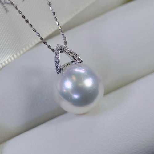 铂金PT900锆石9-13mm天然海水珍珠吊坠配件热巴经典圆形裸珠空托