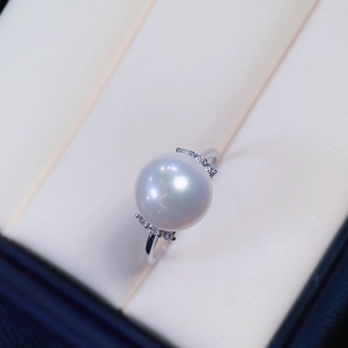 PT900铂金天然珍珠DIY戒指配件空托蝴蝶结设计锆石镶嵌清新百搭