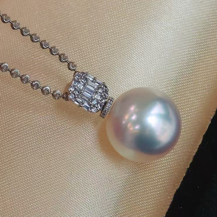 铂金PT900锆石10-14mm海水珍珠吊坠配件冰糖万能扣款裸珠diy空托