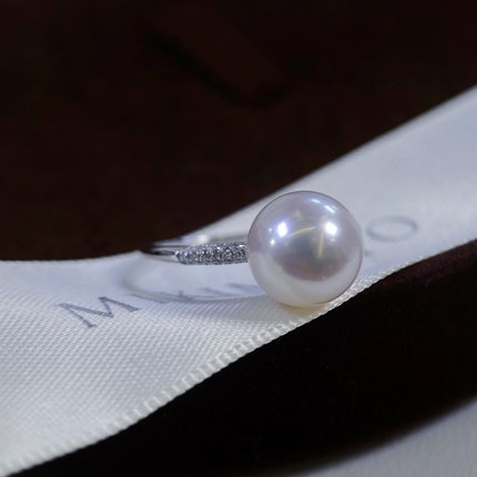 PT900铂金7-8mm天然珍珠DIY戒指配件空托钻石镶嵌精致优雅百搭款