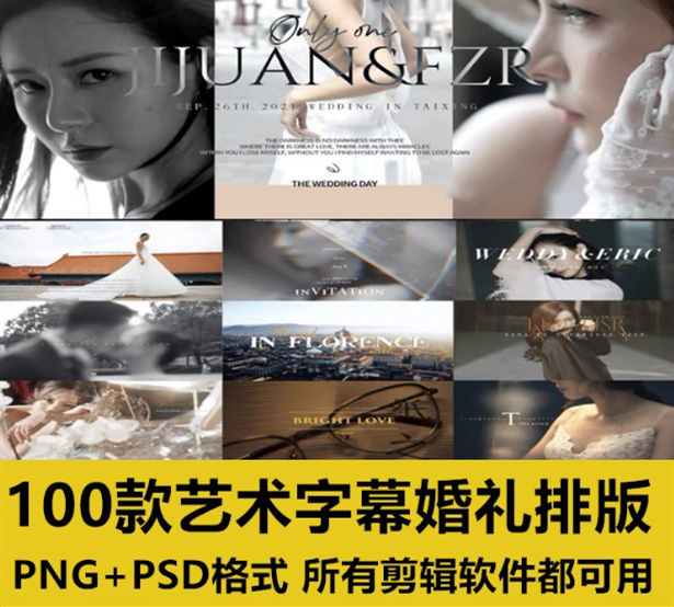 标题艺术婚礼字幕pr排版结婚感文字模板ediusfcpx素材插件ps
