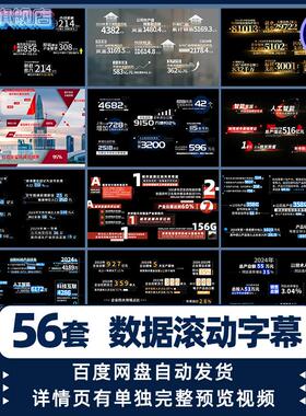 简约企业公司年终数据增长数字滚动字幕条展示AE模板红色工作汇报