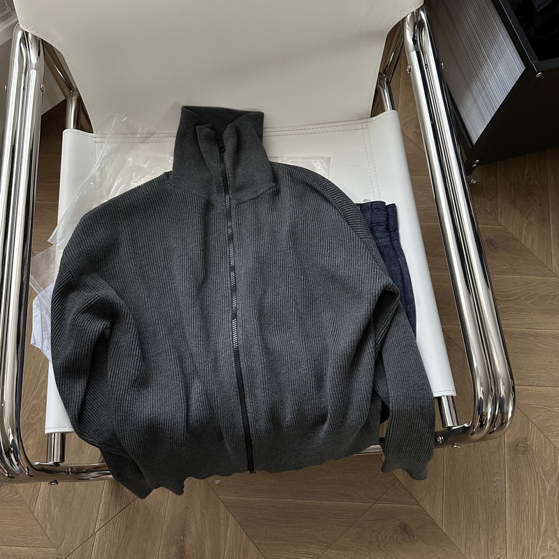 轻奢好品质全棉细针织拉链衫 简约休闲灰立领拉链毛衣开衫