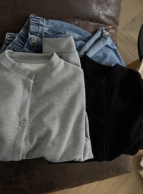 meet again/日系复古无领宽松纽扣开衫外套 无性别款棒球式上衣